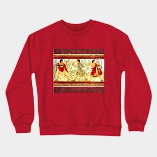 ETRUSCAN DANCERS AND MUSICIANS WITH LYRA AND AULOS Antique Tarquinia Fresco Crewneck Sweatshirt